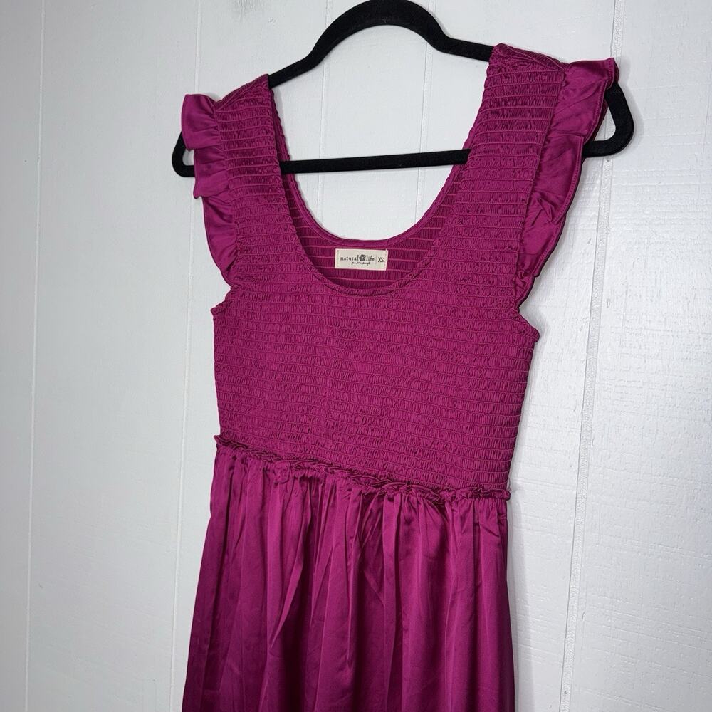 Natural Life Women’s Smocked Mini Dress Satin Magenta Pink Size XS - Picture 3 of 4